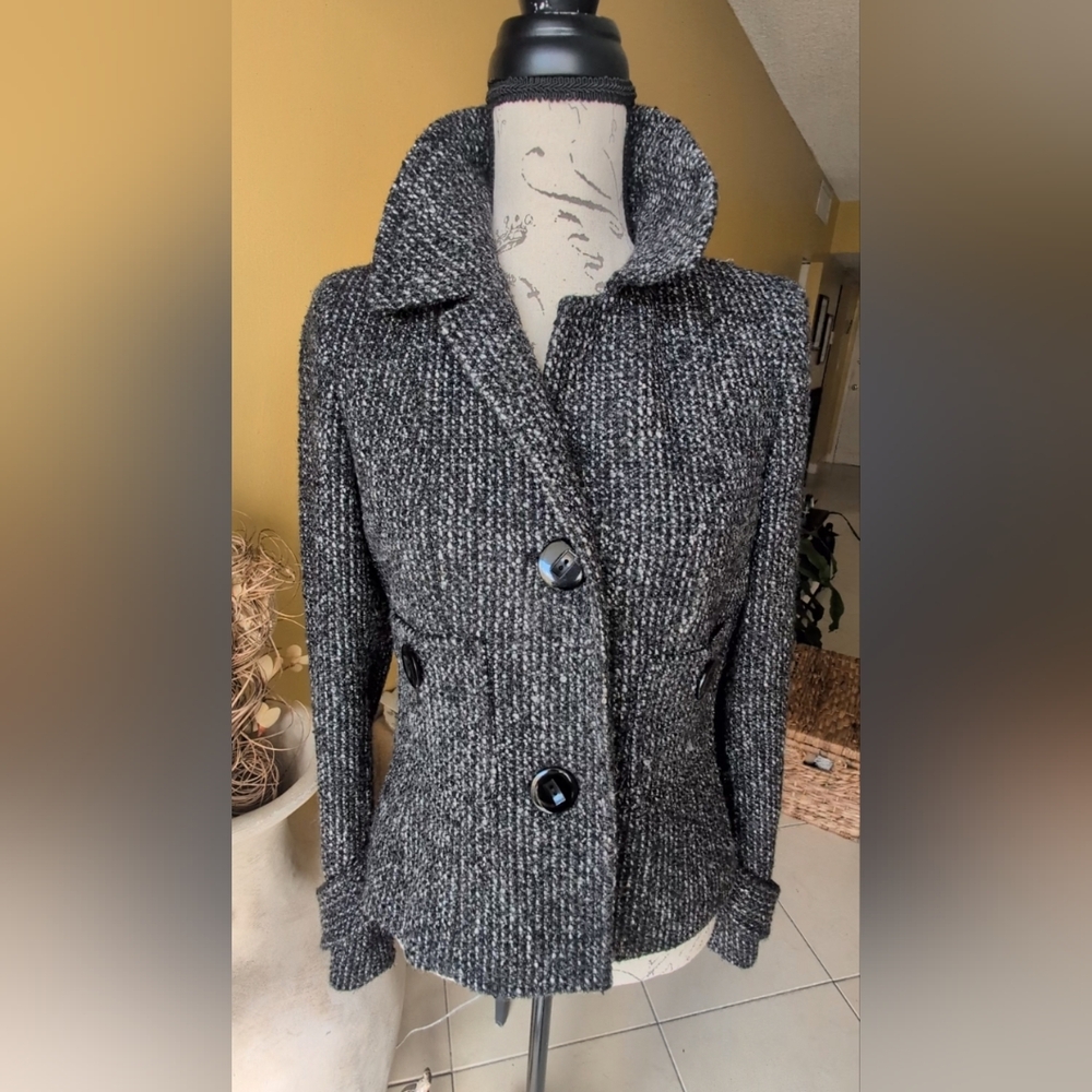 Gerard Darel Vintage Tweed Wool Blend Pea Coat Women's Jacket Size Medium